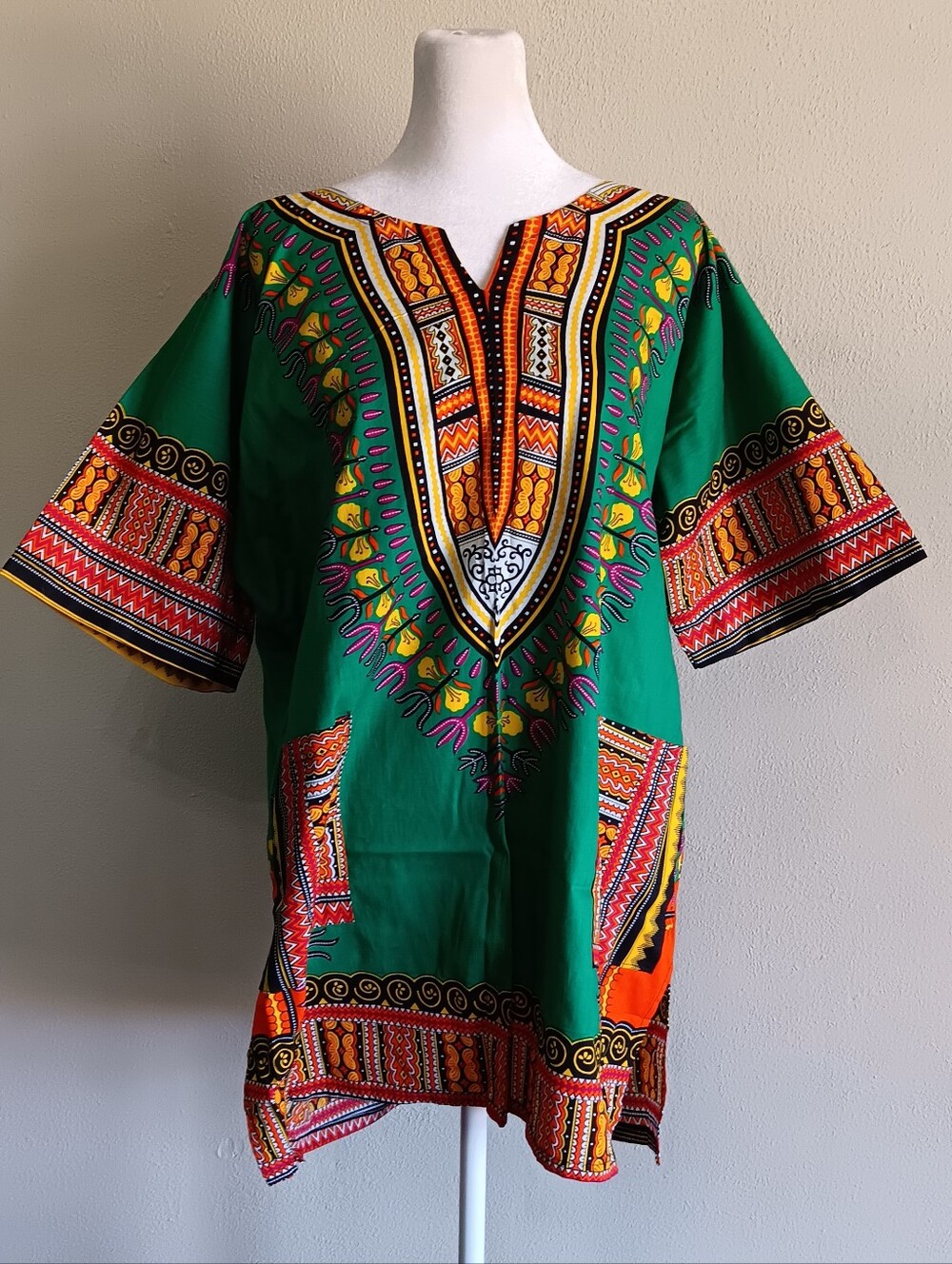 Dashiki Tribal Medium Unisex Tunic Top, Bold Multicolor Boho Traditional African